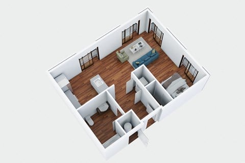 Floor plan for studio, 1 bath, 545 sqft